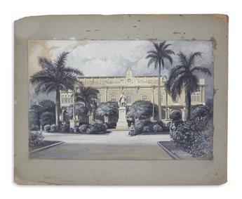 (CUBA.) Meeker, Edwin James. 19 grisaille gouache and watercolor drawings on illustration board.